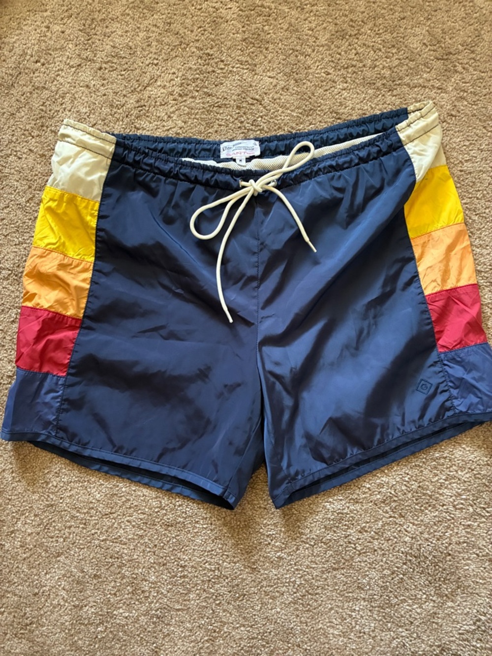 Free Fly New Haven Board Shorts Navy Blue Rainbow Stripe Size M